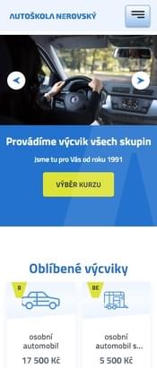 Autoškola Nerovský website homepage mobile preview