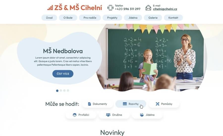 ZŠ & MŠ Cihelní website homepage desktop preview