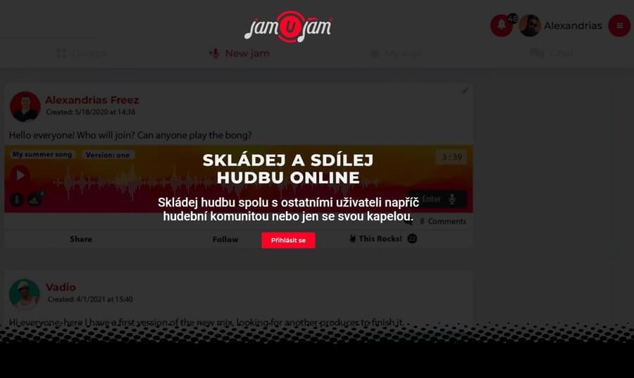 Jamujam social network homepage desktop preview